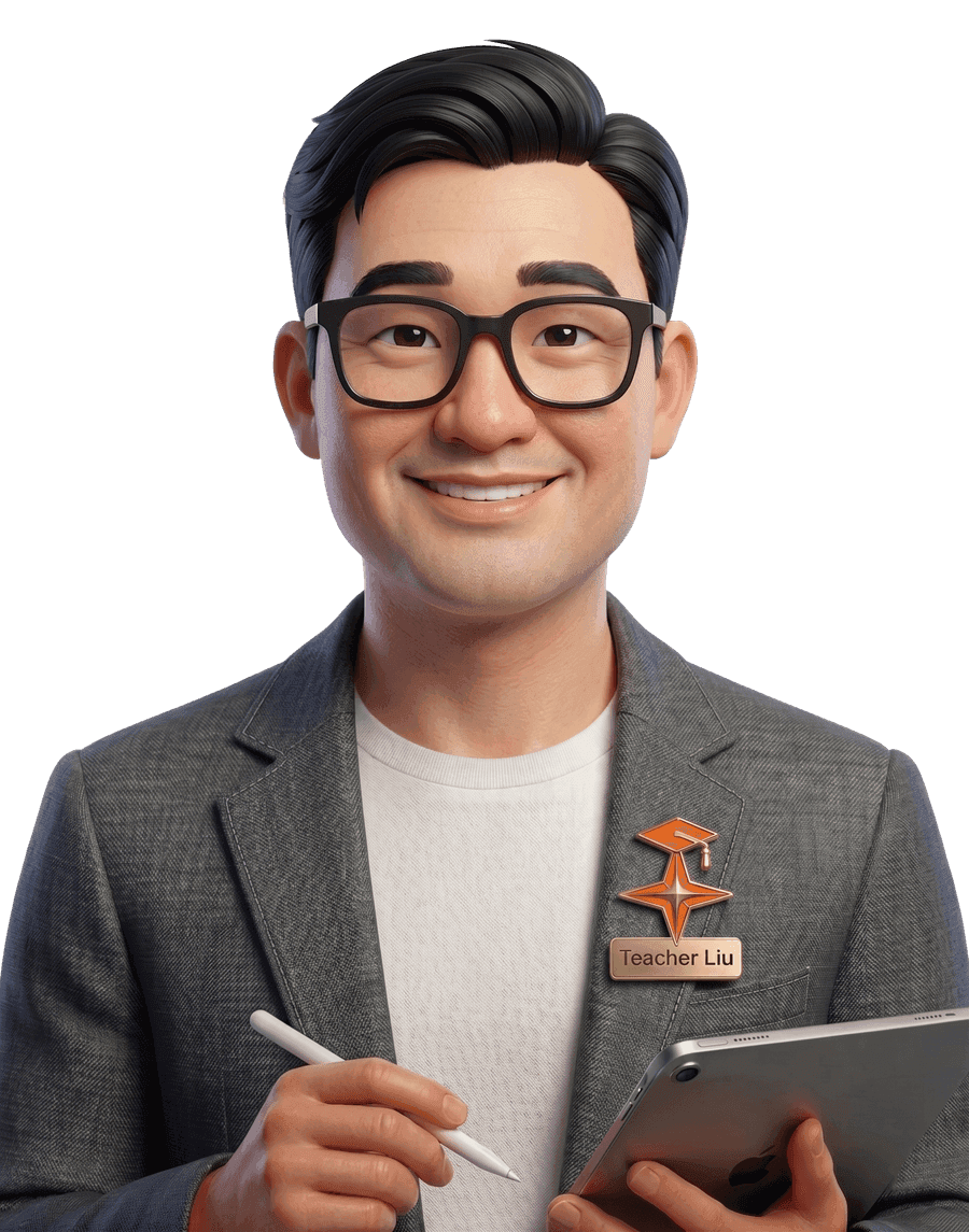 留老师,手持 iPad 与触控笔,温和地看着你